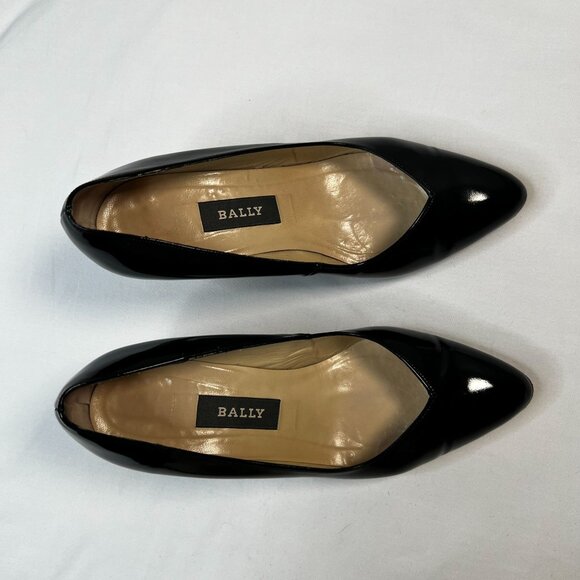 Bally Classic Patent Leather Pumps Cone Heel Almond Toe Black 5 - Picture 10 of 13